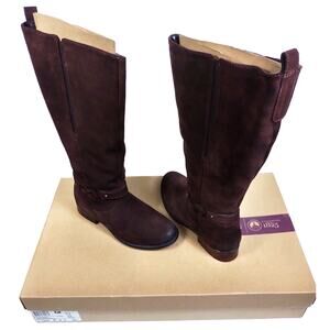 Clarks Plaza Media Rich Dark Brown Maroon Suede Knee Boots 8.5 Warm Lining